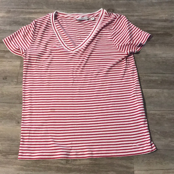 Vineyard Vines Striped Vneck Short Sleeve Tee Size Medium - Picture 1 of 4